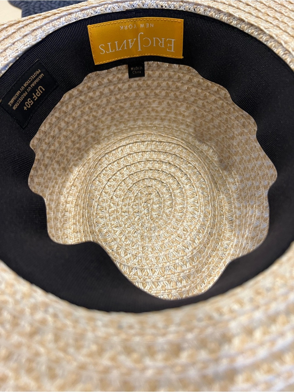 Eric Javits Natural Straw Sun Hat with Black Interior Band - Picture 3 of 3